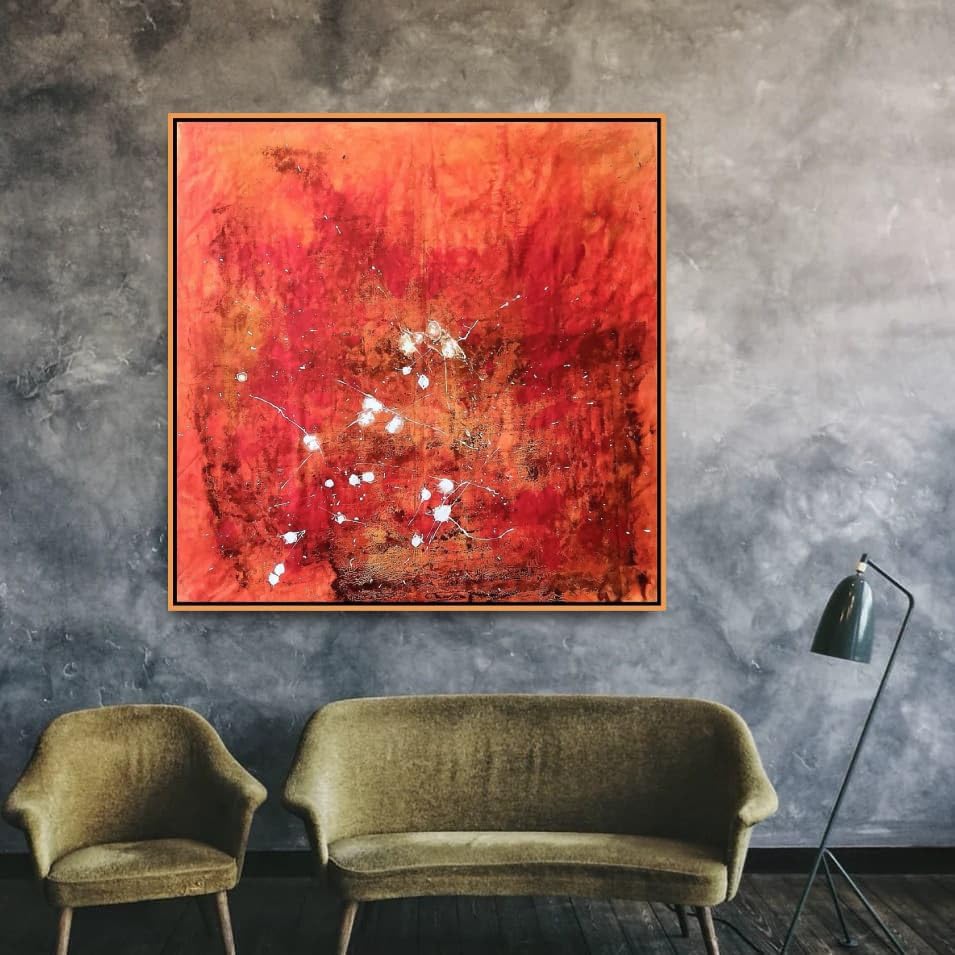 Crimson Chaos Abstract Painting – 120cm x 120cm (47in x 47in), Acrylic on Canvas, Contemporary Modern Abstract Artwork