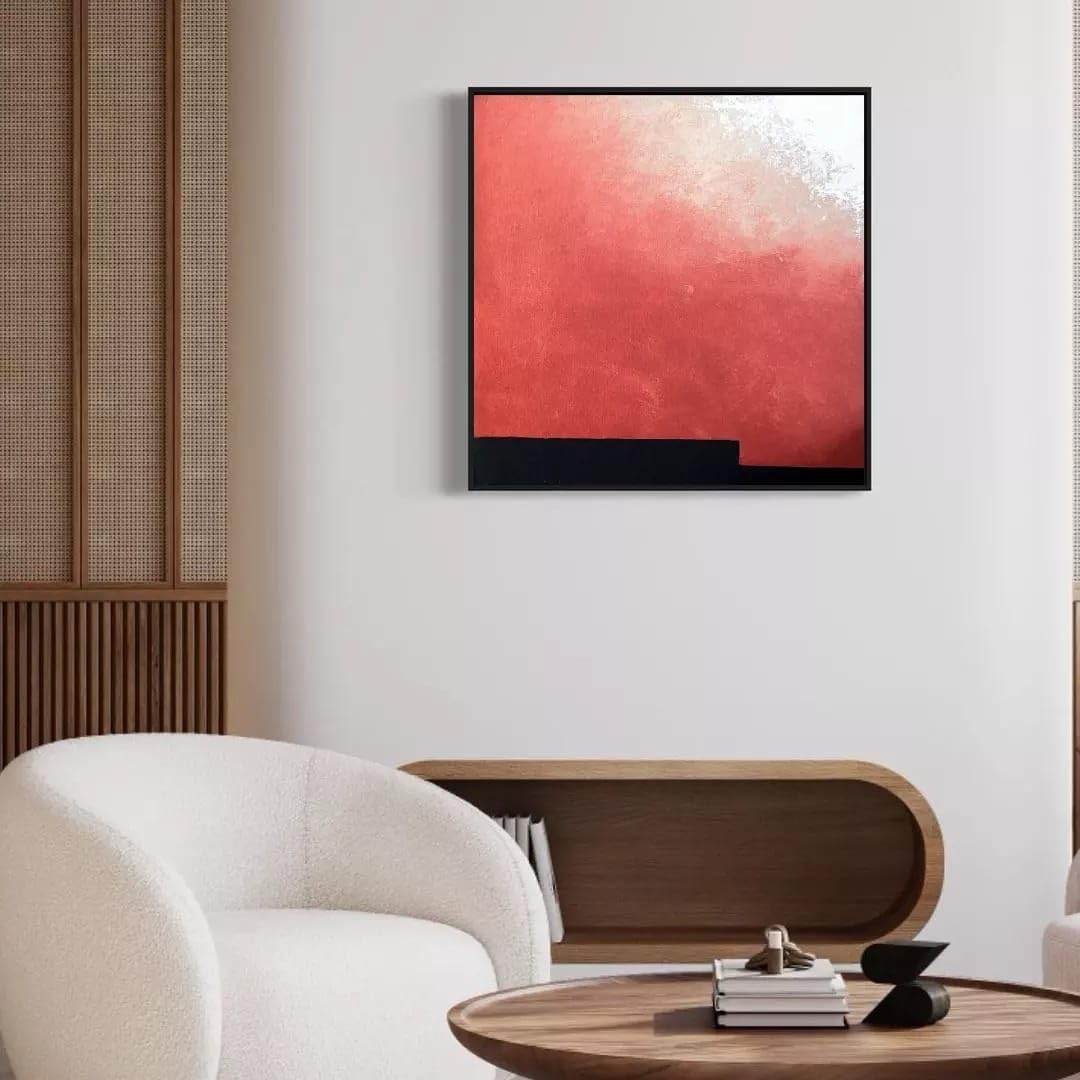 Crimson Fade Abstract Painting – 60cm x 60cm (23.6in x 23.6in), Acrylic on Canvas, Contemporary Modern Abstract Artwork