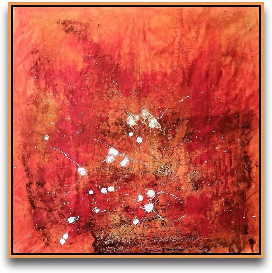 Crimson Chaos Abstract Painting – 120cm x 120cm (47in x 47in), Acrylic on Canvas, Contemporary Modern Abstract Artwork