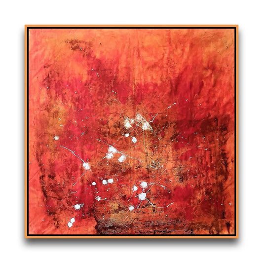 Crimson Chaos Abstract Painting – 120cm x 120cm (47in x 47in), Acrylic on Canvas, Contemporary Modern Abstract Artwork